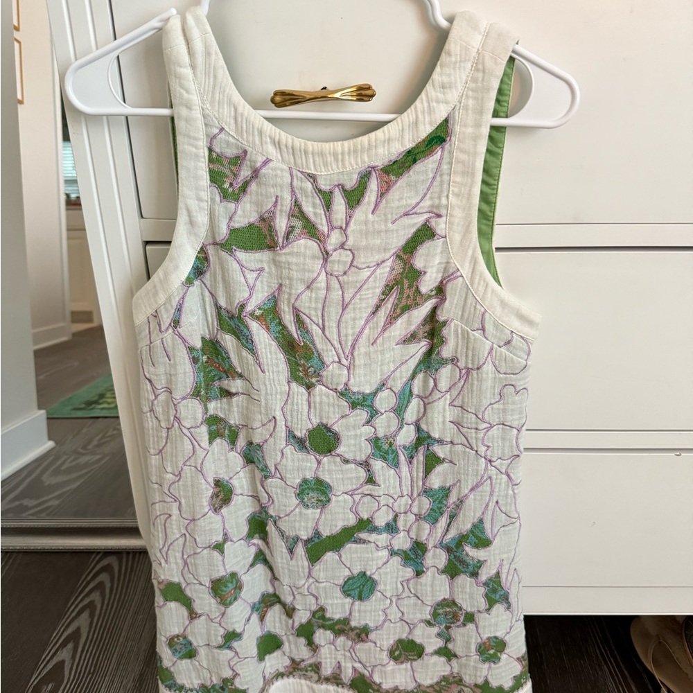 Free People White Floral Mini Dress with Green Accents